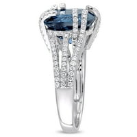 Miabella női 7- Carat T.G.W. Párna vágott londoni kék topaz és carat t.w. Kerek vágott gyémánt 14 kt fehérarany koktélgyűrű