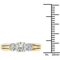 Carat T.W. Gyémánt háromköves 14 kt sárga arany eljegyzési gyűrű
