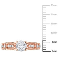 A Miabella női 1- CT létrehozott fehér zafír és Diamond 10KT Rose Gold Vintage Miligrain Ring