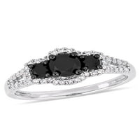 Carat T.W. Fekete-fehér gyémánt 10KT fehérarany háromköves eljegyzési gyűrű