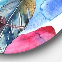 Designart 'madár toll rózsaszín és kék' hagyományos körfém fali művészet - 11 lemez