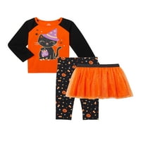 Módja annak, hogy megünnepeljük a kisgyermek lány halloween hosszú ujjú tetejét, a tutu szoknya és a lábbeli ruhát