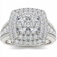 1- Carat T.W. Gyémánt 10KT Fehérarú Dupla Halo klaszter eljegyzési gyűrű