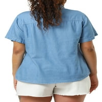 Egyedi alku a nők plusz méretű blúz mellkas zsebgombja lefelé klasszikus demin ing