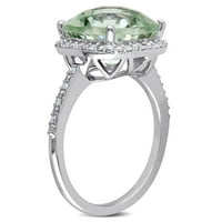 Miabella Női karátos TGW párna sakktábla vágott zöld kvarc és Karátos tw gyémánt Halo gyűrű
