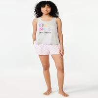 JoySpun női nyomtatási tartály felső és rövidnadrág pizsamakészlet, 2 darab, S-tól 3X-ig