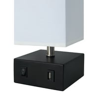 Teamson Home Colette 14.5 modern Fém asztali lámpa négyzet alakú árnyalattal és USB porttal, Fekete-fehér