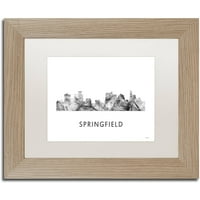 Védjegy Képzőművészet 'Springfield Illinois Skyline WB-BW' vászon Art készítette: Marlene Watson, White Matte, Birch Frame