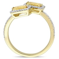 Miabella női karátos T.G.W. Baguette-vágott citrin és karat T.W. Gyémánt 14KT sárga arany nyitott crossover gyűrű