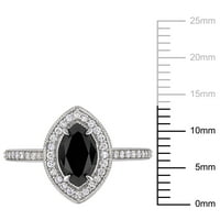 1- Carat T.W. Fekete -fehér gyémánt 10KT Fehérarú Vintage Halo eljegyzési gyűrű