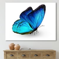 Közelkép az élénk kék pillangó a fehér festmény vászon művészeti nyomtatása