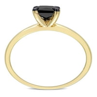 Carat T.W. Fekete gyémánt 14 kt sárga arany négyzet alakú fekete ródiummal borított pasziánsz eljegyzési gyűrű