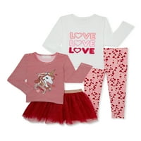 Btween Girls Valentin-napi tutu, nadrágok és tetejek keverék-mérkőzése, 4 részes ruhakészlet, 4-6x méretű méretek