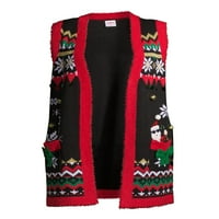 Ünnepi idő a női plusz méret csúnya karácsonyi nyitott elülső pulóver mellény