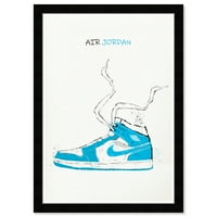 A Wynwood Studio nyomtatja az Air Jordan rajzot IV divat és a glam cipő fali művészete nyomtatott kék cián 13x19
