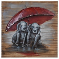 Két kutya fa és fém keret nélküli fal Art-Multi Color