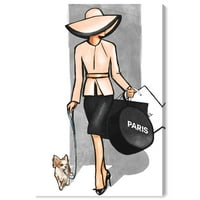 Wynwood Studio Fashion and Glam Wall Art vászon nyomatok 'Go for a Walk Paris' kiegészítők - fekete, fehér