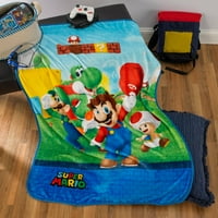 Super Mario Kids selymes puha plüss dobó takaró, 40x50, kék, zöld, nintendo