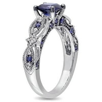 Miabella női Ct. Létrehozott kék zafír és gyémánt eljegyzési gyűrű 10 kt fehéraranyban