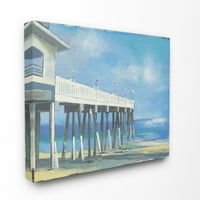 Stupell Home Dekor Beach Boardwalk óceán kék tájfestés vászon fali művészet harmadik és falon