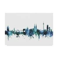 Védjegy képzőművészet városkép vászon művészet 'Köln Németország kék kékeszöld Skyline' Michael Tompsett