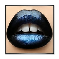 Designart 'lány ajkak fekete és kék rúzsgal' modern keretes vászon fali művészet nyomtatás