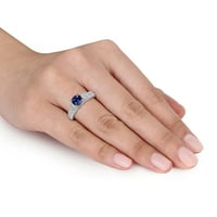 Miabella női 1. Carat T.G.W. A kerekvágás létrehozta a kék zafírot, és fehér zafír-sterling ezüst menyasszonyi gyűrűt hozott