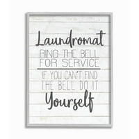 Stupell Industries Laundromat vicces szó fürdőszoba mosoda fekete -fehér formatervezés szürke parasztház rusztikus keretes Giclee