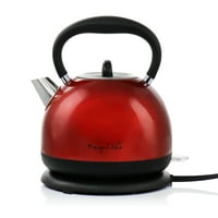 MegaChef 1. Liter vezeték nélküli fél kerek elektromos rozsdamentes acél teáskanna piros színben
