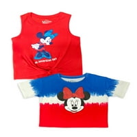 Minnie Mouse Girls Twist elülső grafikus póló és tartály teteje, 2-csomag, méret 4- & Plus