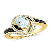 JewelersClub Aquamarine Ring Birthstone ékszerek - 1. Karát -aquamarine 14K aranyozott ezüst gyűrűs ékszerek fehér gyémánt akcentussal