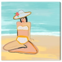 Wynwood Studio tengeri és Parti fal művészeti vászon nyomatok 'Beach Girl I' Beach Essentials-Kék, Narancs
