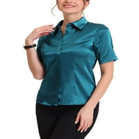 Egyedi alku a női munkavállalkozás alkalmi nyári rövid ujjú szatén gombos ingek