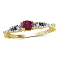 JewelersClub Ruby Ring Birthstone Jewelry - 0. Karát rubin 14K aranyozott ezüst gyűrű ékszerek fekete -fehér gyémánt akcentussal