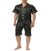 Egyedi olcsó férfi csík pizsamák Set rövid ujjú gomb lefelé szatén alvás