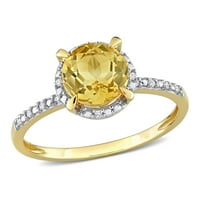 Miabella női 1- Carat T.G.W. Citrin és gyémánt akcentus 10KT sárga arany halo gyűrű