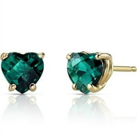 1. ct szív alakú zöld létrehozott smaragd fülbevaló 14k sárga arany