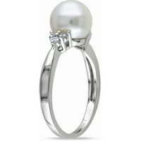 Fehér, kerek tenyésztett édesvízi gyöngy és karat T.W. Gyémánt sterling ezüst koktélgyűrű
