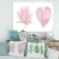 Designart 'Trópusi rózsaszín akvarell levelek fehér II' Shabby Chic keretes művészeti nyomtatás