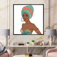 Designart 'Afro -amerikai nő turbánnal és fülbevalóval' Modern keretes vászon fali művészet