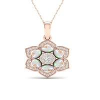 Imperial Gemstone 10K rózsa aranyozott ezüst ovális vágás létrehozott opál létrehozott fehér zafír deco nyaklánc
