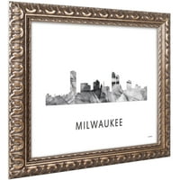 Védjegy Szépművészet 'Milwaukee Wisconsin Skyline WB-BW' vászon művészete: Marlene Watson, arany díszes keret