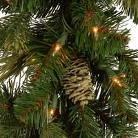 Nemzeti fa Társaság előre megvilágított mesterséges Karácsonyi koszorú, Zöld, Carolina fenyő, fehér fények, díszített fenyőtobozok,