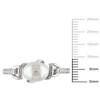 Fehér édesvízi tenyésztett gyöngy és gyémánt-Accent Sterling ezüst gyűrű
