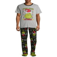 Dr. Seuss férfi Grinch 3 darabos pizsama zokni szett