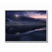 Stupell Industries Twilight Mountains and Lake Purple Epic fénykép keretezett fal művészet Enrico Fossati