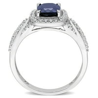 A Miabella női 2- CT létrehozott Blue Sapphire CT Diamond 10KT Fehérarú Halo koktélgyűrű