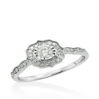Art Deco gyémánt eljegyzési gyűrű halo -val 10K fehéraranyban