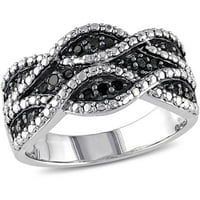 Carat T.W. Fekete gyémánt sterling ezüst keresztező gyűrű