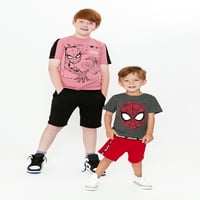 Spiderman baba és kisgyermek fiú grafikus póló és kötött rövidnadrág, 2 darabos Ruhakészlet, 12m-5T méretek